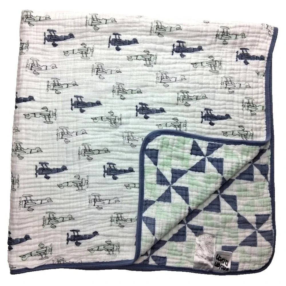 Aden + Anais Dream Blanket Airplane Pinwheel Blue Green White Thicker 40x40 Boy